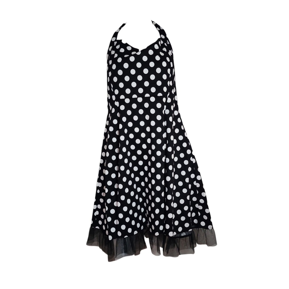 Oten Dress NWT Womens Plus Size 2XL Black White Polka Dot Pin Up Retro Halter